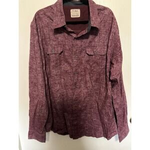 PD&C Mens Long Sleeve Button Down Shirt Burgundy Heathered Cotton 9135 XXL